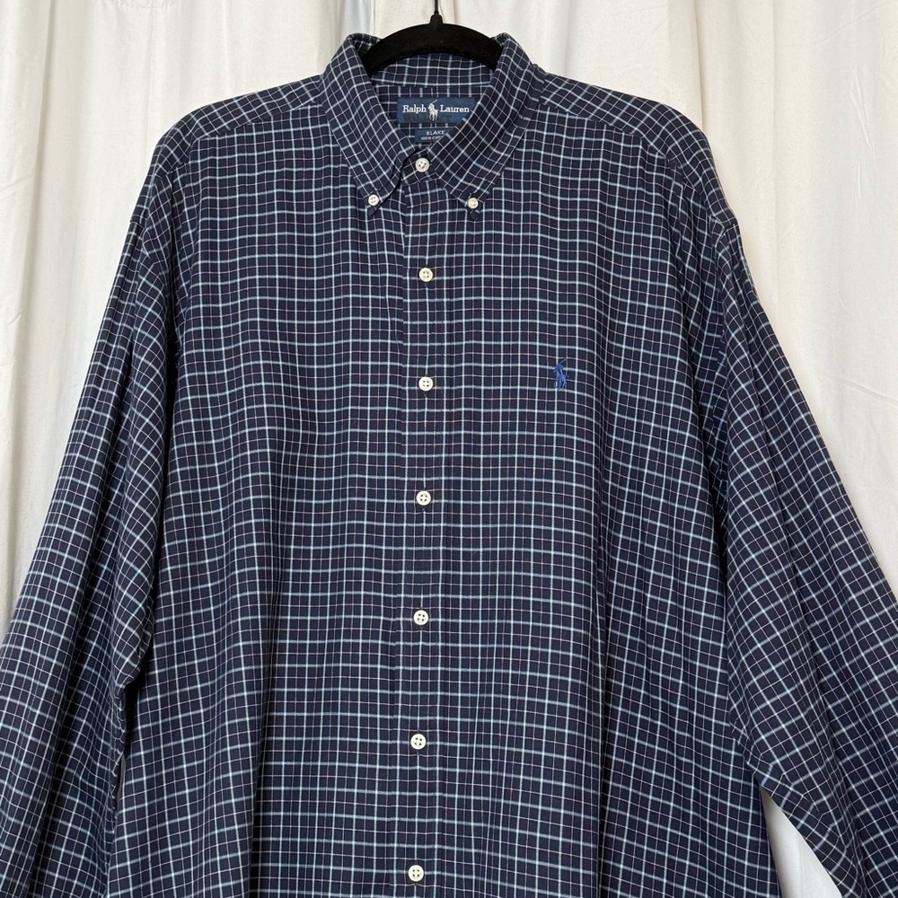 Ralph Lauren Blake XL Blue Plaid Cotton Button Down Shirt Pony Logo Men's - Picture 5 of 10